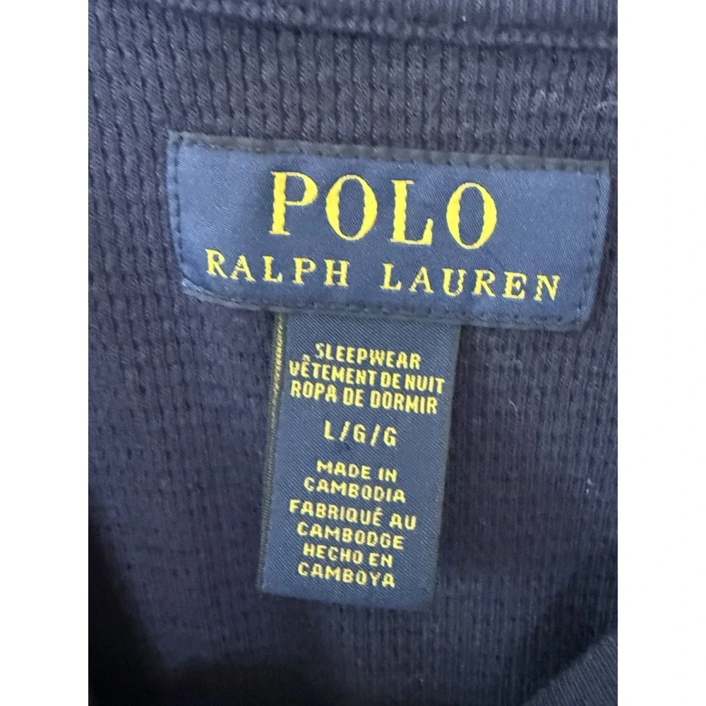 Mens Polo Ralph Lauren Blue Crest Thermal Sleepwear‎ Long Sleeve Pullover Size L